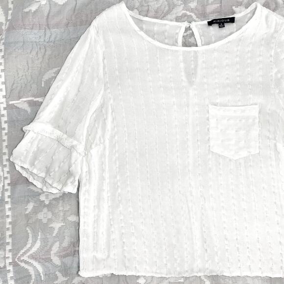 Kirious Women's White Short Sleeve Eyelet Blouse - Size Small - Boho Chic - Picture 2 of 7